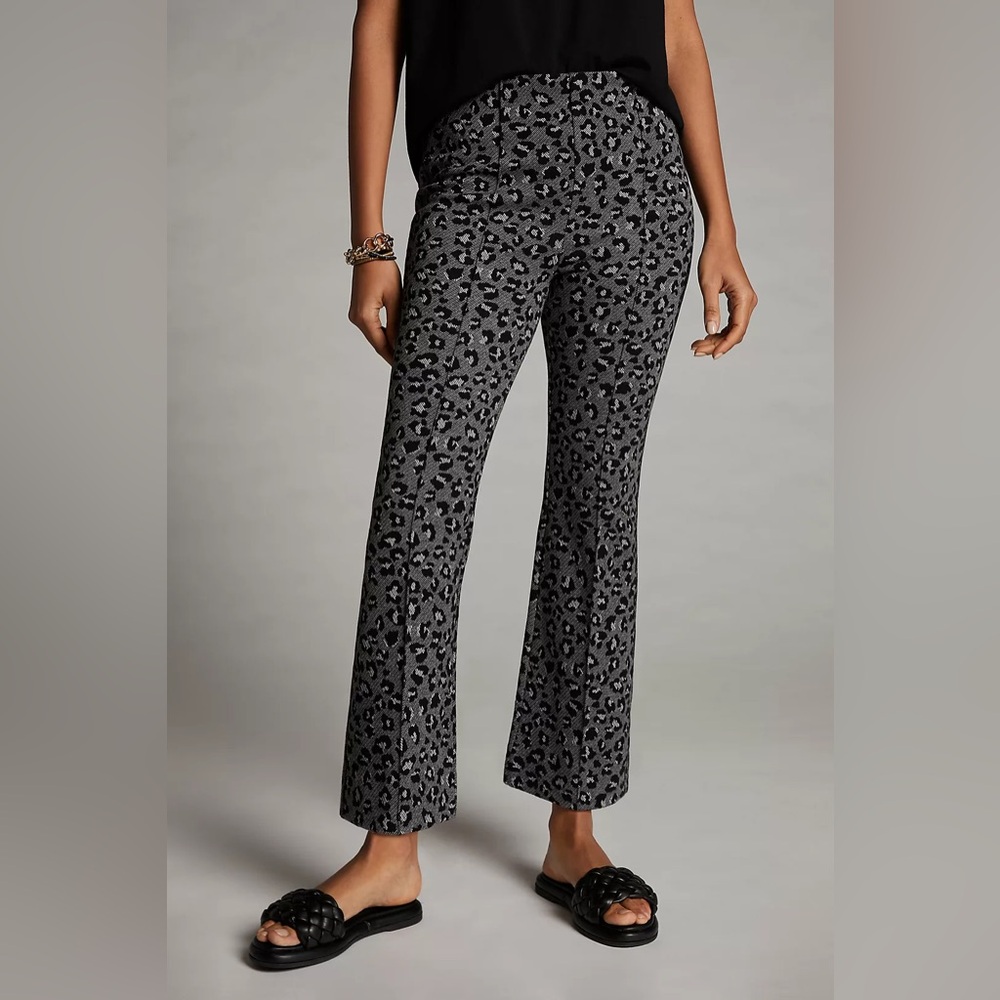 Maeve Black & Gray Leopard Knit Wide-Leg Pants